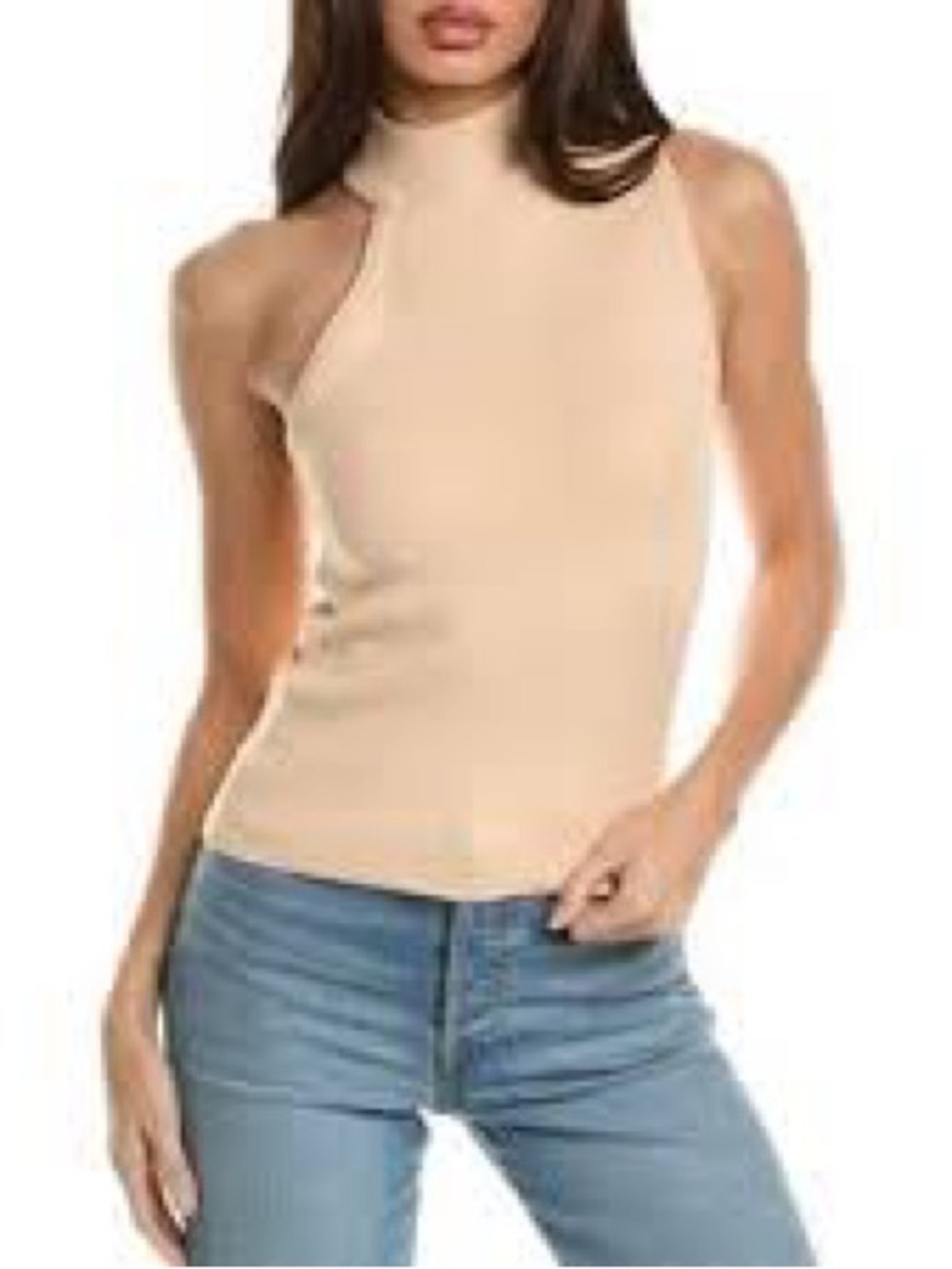 Monroe Mock Neck Sleeveless Tank Top - Cream